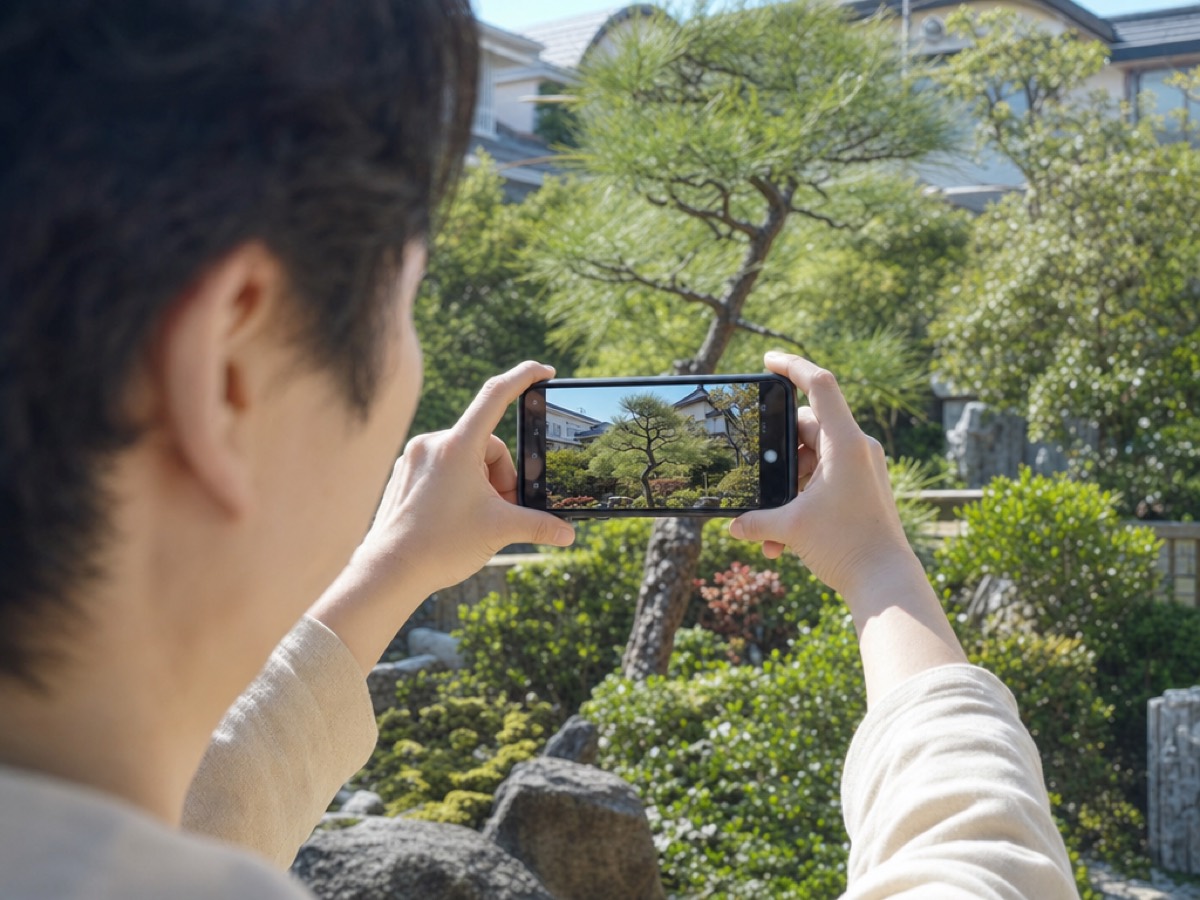 お庭の写真をスマホで撮影
